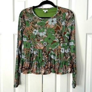 Love, Fire Top Printed Floral Pattern Mesh Long Sleeves Layered Size Small